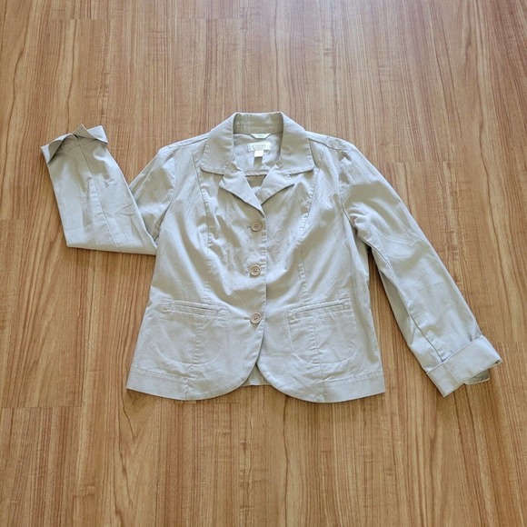 Talbots Blazer Womens 8 Beige Button Up Longsleeve Professional Jacket Pockets - Picture 2 of 9